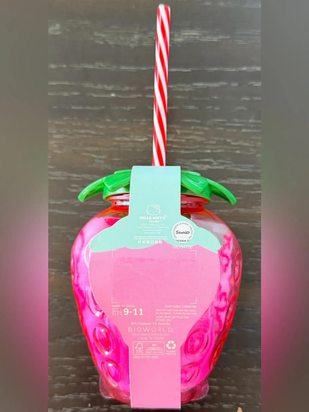 Hello Kitty Pink Strawberry Novelty Sock Set with Green Lid